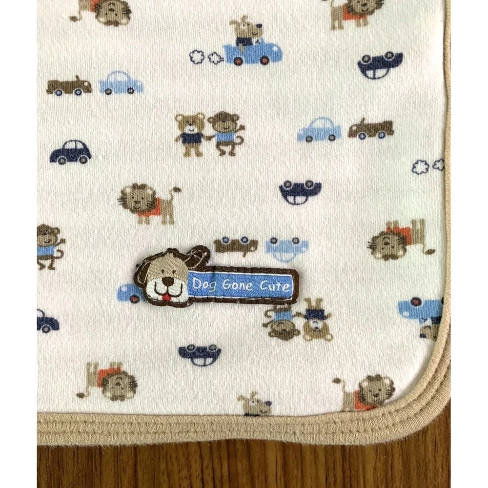 Carter's Baby Blanket Dog Gone Cute Tan White Stripe Monkey Lion Car Security‎